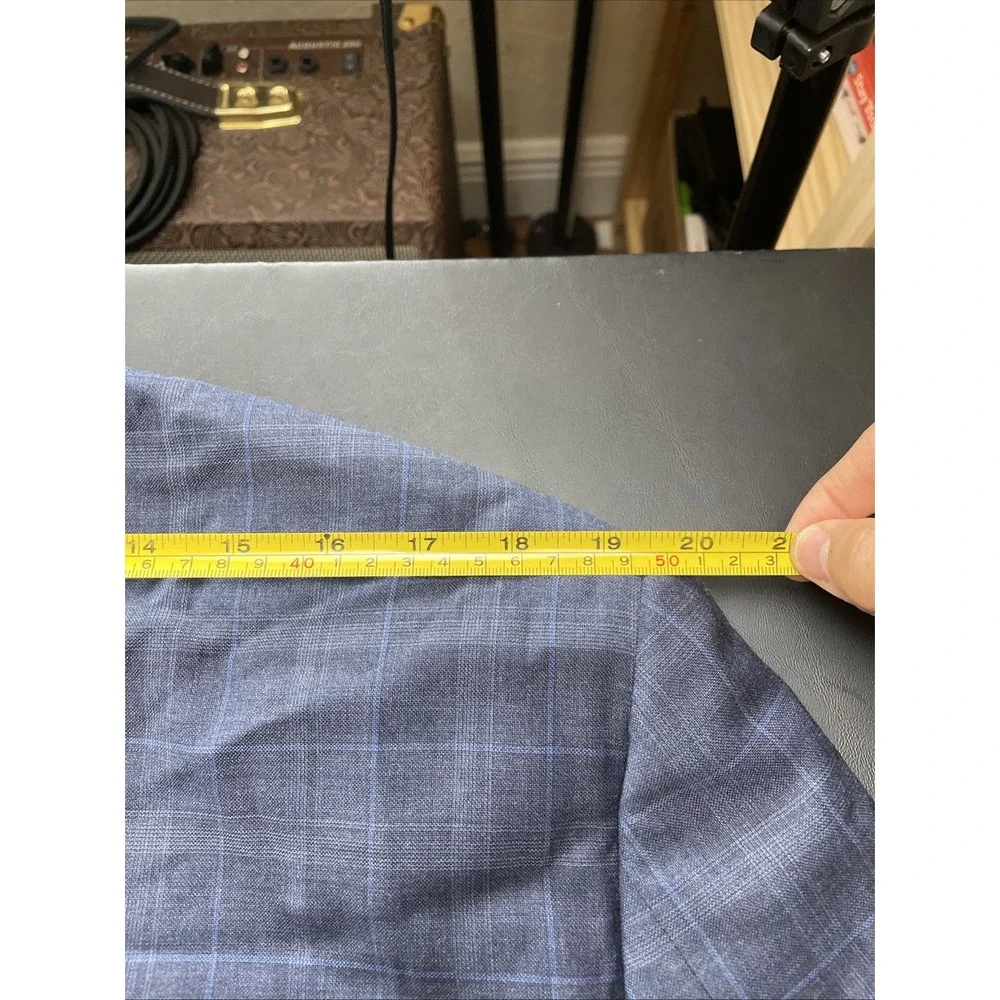 Max Davoli Baroni Suit 48S 100% Wool Super 150s Blue Plaid Pants 42 x 29